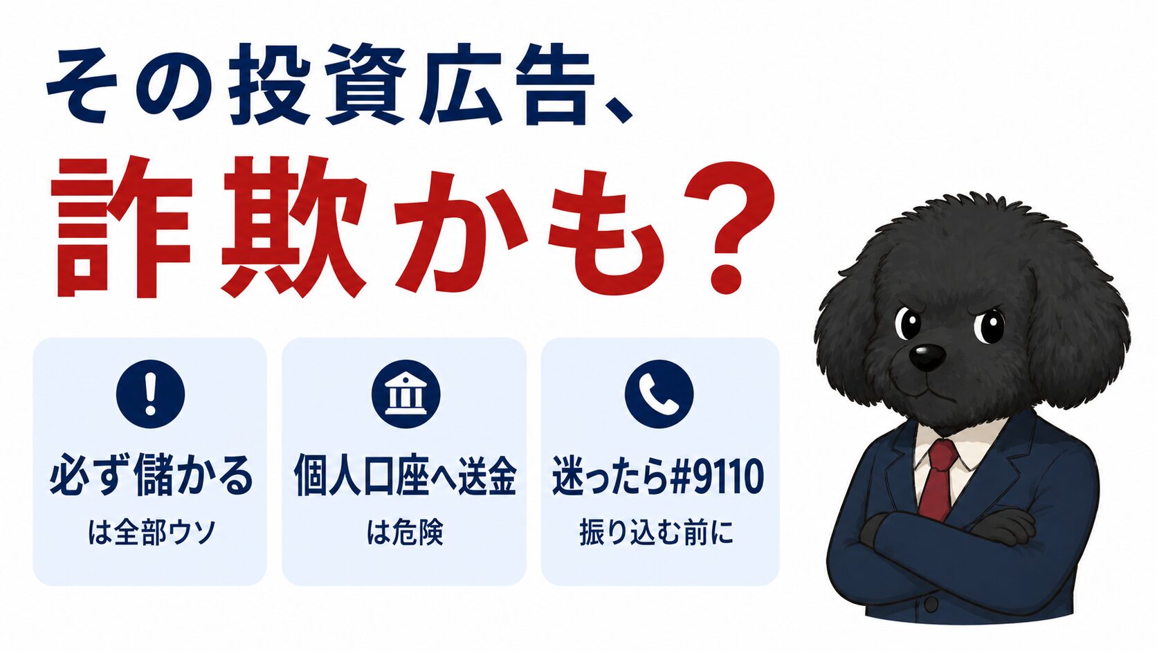 SNS投資詐欺に注意。必ず儲かるはウソ、個人口座への送金は危険、迷ったら#9110という3つの注意点